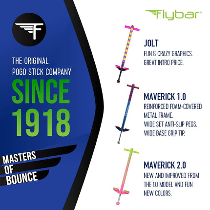 Flybar Maverick Pogo Stick for Kids Ages 5+, 40 to 80 Pounds, Perfect for Beginners, Easy Grip Handles, Anti-Slip Pegs, Outdoor Toys for Boys and Girls