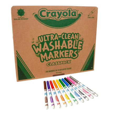 Crayola BIN588211 Marcadores lavables ultralimpios Classpack, línea fina, 10 colores, paquete de 200