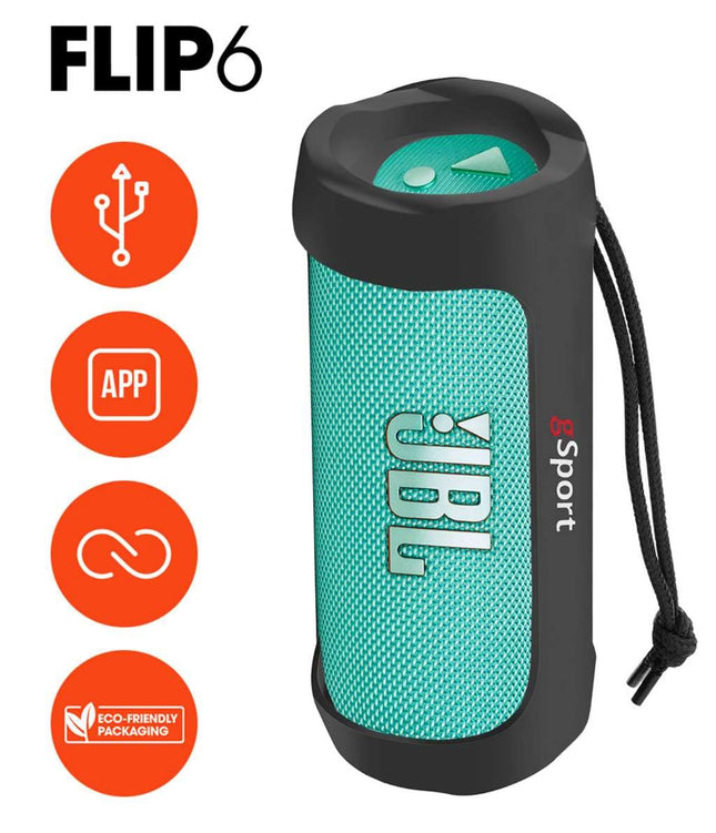 JBL FLIP 6 Altavoz portátil resistente al agua con funda de silicona gSport (verde azulado)