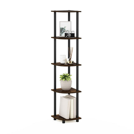 Furinno TURN-N-TUBE Corner Shelf, 5-Tier Corner Bookshelf, Open Storage Shelves, for Organization and Storage, Living Room, Home Office, Garage, Bedroom, Amber Pine