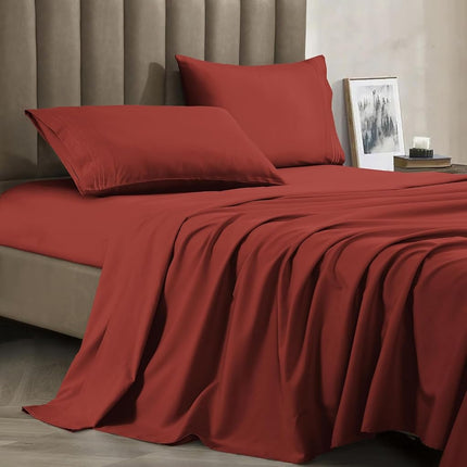 CELINE LINEN 4-Piece Bed Sheet Set with Deep Pockets, King Rust