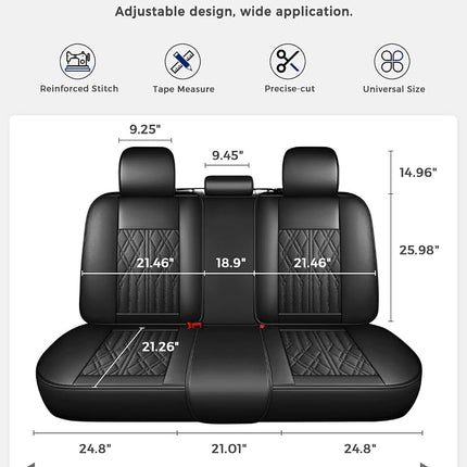 Huidasource Leather Back Row Seat Covers, Waterproof Rear Split Bench Car Seat Covers, Vehicle Seat Cushion Cover Protector Universal Fit for Most Cars Sedan SUV Pickup Truck(Back Row/Black)