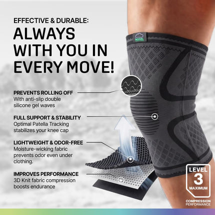 Modvel Knee Brace Compression Sleeve 2-Pack for Men & Women, Knee Support for Running, Workout & Sports, Breathable Stretch Fit for All-Day Comfort, Black, Large