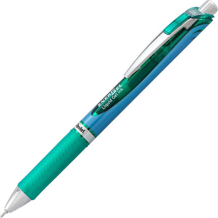 Bolígrafo de Tinta Gel Retráctil Pentel EnerGel RTX, (0.5 mm), Punta de Aguja, Punto Fino, Verde, Paquete de 2 (BLN75BP2D)