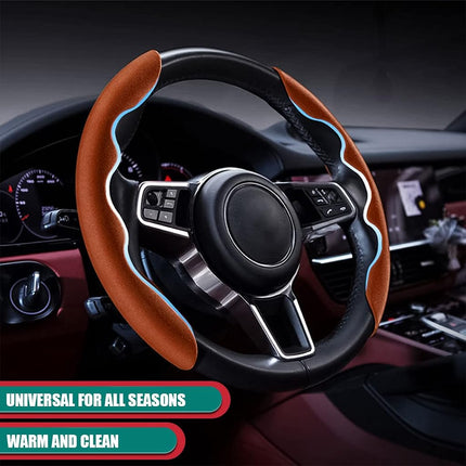 LoyaForba 15 Inch Car Steering Wheel Cover, Segmented, Suede Brown