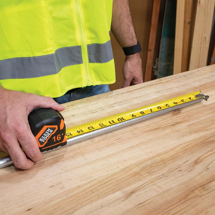 Klein Tools 91616 Tape Measure, Heavy-Duty Measuring Tape with 16-Foot Single-Hook Nylon Reinforced Blade, with Metal Belt Clip