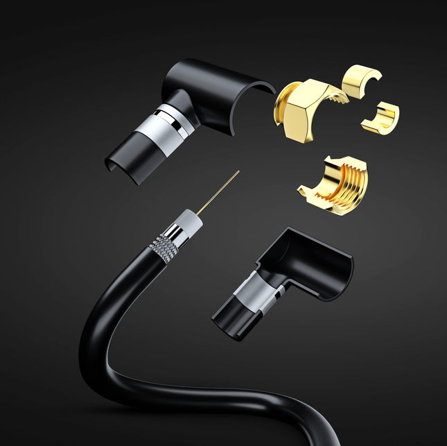 Cable Coaxial Maximm RG6 de Ángulo Recto 90°, 0.9 m, Triple Apantallamiento, Paquete de 2 (Negro) para TV, Decodificador, Antena, Satélite, Radios, Módem, Conectores AV