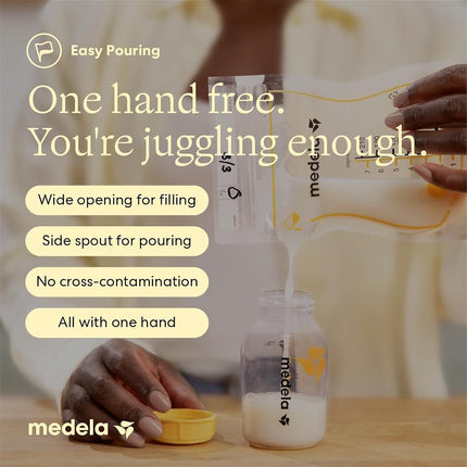 Medela Easy Pour Breastmilk Storage Bags | 100 Count 210ml | Disposable Leakproof Breast Milk Bags with Milk Protection | Recyclable & BPA Free