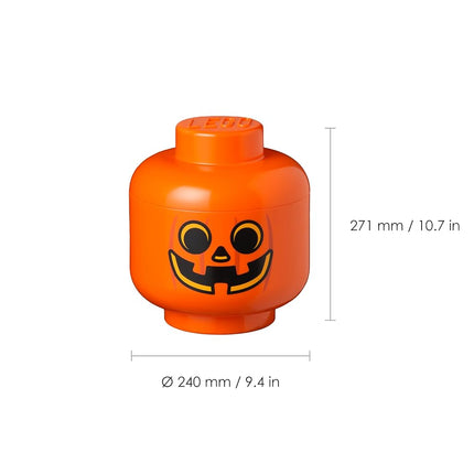 LEGO STORAGE HEAD (LARGE) - PUMPKIN - Polypropylene Storage Box with Lid for Kids' Toy Storage, Stackable Organizer, and Fun Storage Solution for LEGO Enthusiasts and Beyond