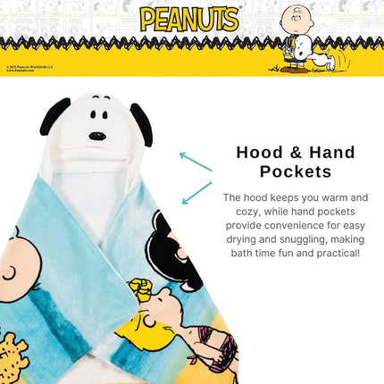 Franco Peanuts Snoopy Kids Super Soft Hooded Bath / Pool / Beach Towel - Soft Cotton Terry Towelling - 24 x 50 Inches - Officially Licensed