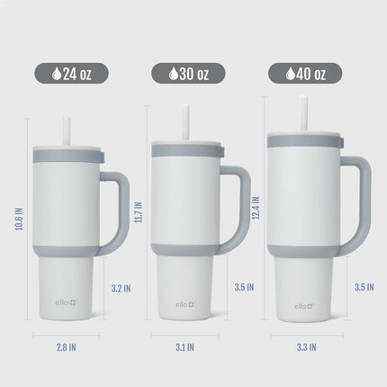 Ello Oasis 40 oz Tumbler with Handle & Retracting Straw | Reusable Insulated Stainless Steel Cup 100% Leakproof, Gifts for Teens Women Men | Keeps Cold for 20 Hours, Cup Holder Friendly, Grayscale