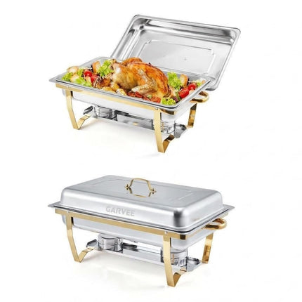 Garvee Chafing Dishes for Buffet Set of 2, 8Qt Stainless Steel Chafers and Buffet Warmers Set with Lid, Rectangular Chafing Dishes for Parties, Serving Food Warmer for Wedding Banquet Catering, Silver