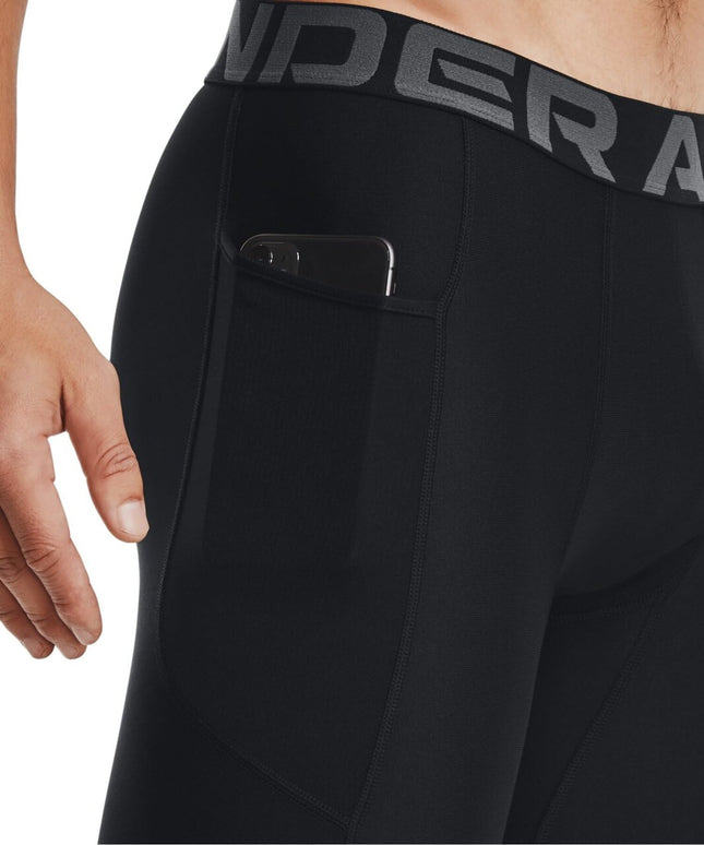 Pantalones cortos largos HeatGear de hombre Under Armour, Negro (001)/Gris Pitch, Pequeño Alto