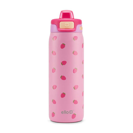 Ello Kids Pop & Fill 18oz Stainless Steel Water Bottle with Quick Fill Technology, Double-Wall Vacuum Insulation, Leak Proof Locking Lid, Sip & Chug, BPA Free, Gifts for Girls Boys, Strawberries