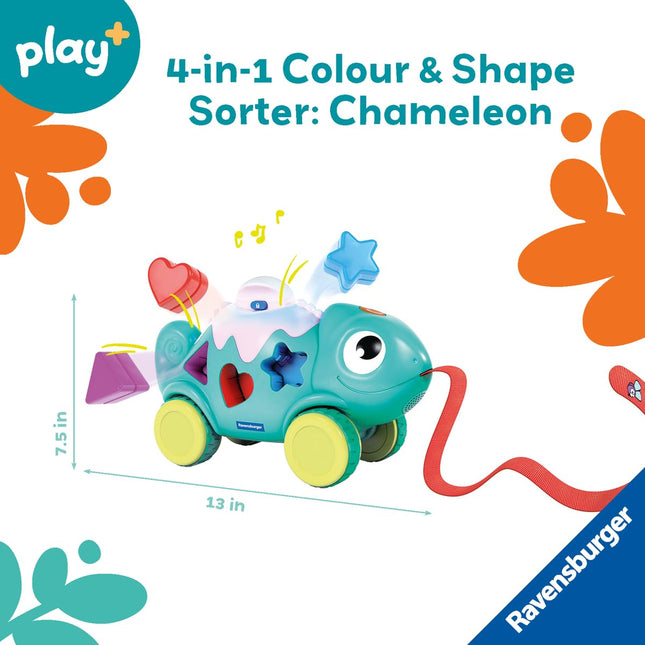 Ravensburger Play+ Colour & Shape Sorter – Chameleon | 3-in-1 Shape Sorting & Pull-Along Toy | Encourages Early Learning & First Steps | 6 Months and Up