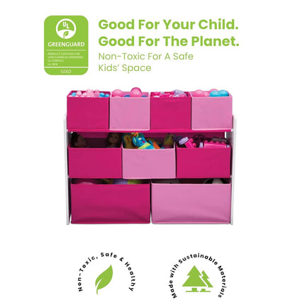 Delta Children Deluxe Multi-Bin Toy Organizer with Storage Bins, White/Pink