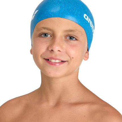 Arena Junior Recycled Silicone Unisex Swim Cap for Girls and Boys Comfortable Durable Kids’ Pool Bathing Cap, One Size, Blue Multi