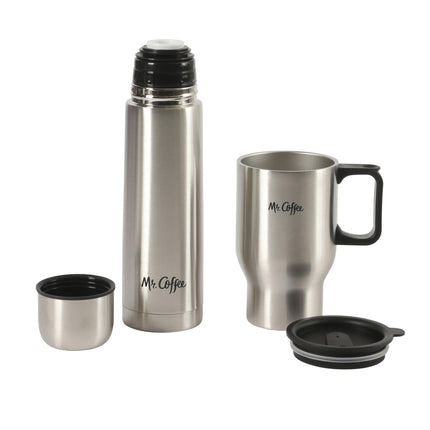 Mr. Coffee 4-Piece Insulated Drinkware Set — Stainless Steel Thermos, Travel Mug with Handle, Cup & Lid for Hot & Cold Drinks