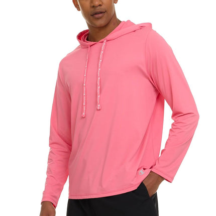 Champion Men's Sun Hoodie, Long Sleeve UPF 50+ Rash Guard Fishing Sun Shirt, Coral, S