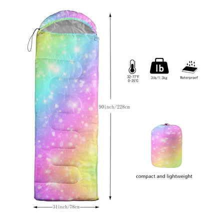 QOOMO Rainbow Waterproof Sleeping Bags for Adults & Kids, 31x90inch