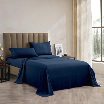 Elegant Comfort 4-Piece Bed Sheet Set with Deep Pockets, Queen Navy Blue