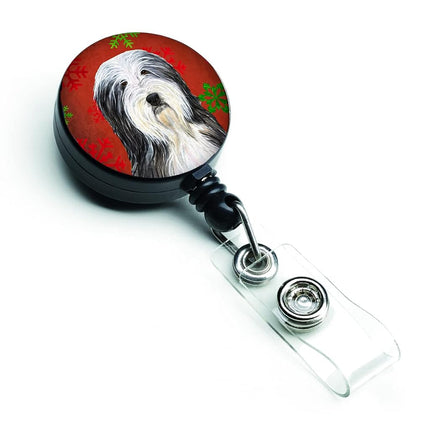 Caroline's Treasures Bearded Collie Red & Green Snowflake Christmas Badge Reel, Multicolor (SS4704BR)