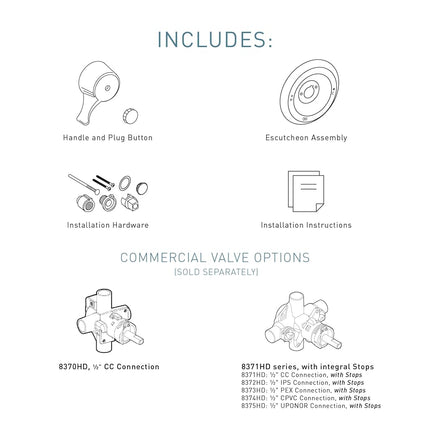Moen T8370 Commercial Posi-Temp Pressure Balancing Valve Control, Chrome