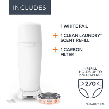 Playtex Diaper Genie Complete Assembled Diaper Pail with Odor Lock Technology & 1 Full Size Refill, White (1 Pail and 1 Refill per Unit)