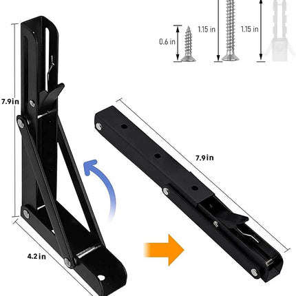 AUTOHJ Folding Shelf Brackets - 8 inch 4Pcs Heavy Duty Metal Collapsible Shelf Bracket, DIY Wall Mounted Foldable Shelf Bracket, Space Saving for Bench Table