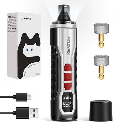 FuzzyFix Dog Nail Grinder, Quiet Pet Nail Trimmer, Rechargeable Electric Dog Nail Trimmer, 5-Speed with LED Light for Large Medium Small Dogs