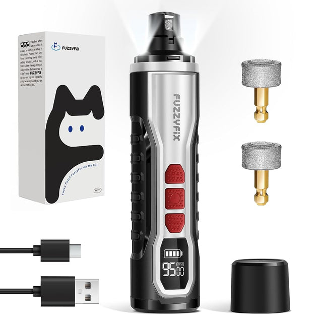 FuzzyFix Dog Nail Grinder, Quiet Pet Nail Trimmer, Rechargeable Electric Dog Nail Trimmer, 5-Speed with LED Light for Large Medium Small Dogs