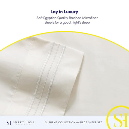 Sweet Home Collection 1800 Supreme Collection 21" DEEP Pocket Sheet Soft Egyptian Quality Brushed Microfiber Luxury Bedding Set with Flat, Fitted, 2 Pillow Cases, Extra Cal King, Ivory