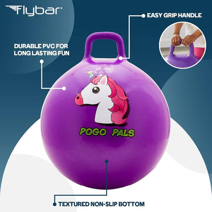 Flybar Hopper Ball for Kids, Inflatable Bouncy Ride-On Ball w/Handle for Indoor & Outdoor Active Play, Includes Pump, Jump Toy for Boys & Girls, Supports Up to 185 lbs, Ages 6+, 22-Inch, Medium