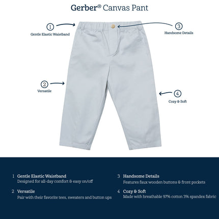 Gerber Baby and Toddler Boys Canvas Pants, Gray, 2T