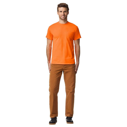 Gildan Mens DryBlend Workwear T-Shirts with Pocket, 2-Pack, Safety Orange, Large