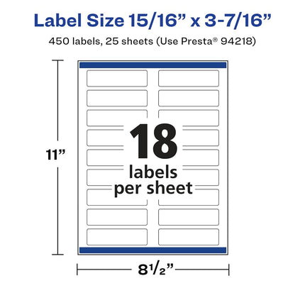 Avery Glossy White Rectangle Labels with Sure Feed, 15/16" x 3-7/16", 450 Glossy White Labels, Permanent Label Adhesive, Laser/Inkjet Printable Labels