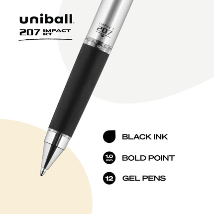 Bolígrafo de gel retráctil uniball 207 Impact, punta audaz de 1 mm, tinta negra, cuerpo negro