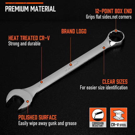 HORUSDY Large Spanner Set with Rolling Pouch | Big Size SAE Spanner Set| 6-Piece | 15/16″, 1″, 1-1/16″, 1-1/8″, 1-3/16″, 1-1/4″ | 12 Point | Chrome Vanadium Steel (British system)