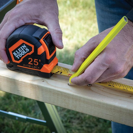 Klein Tools 9125AL Tape Measure, Heavy-Duty Measuring Tape, 25-Foot Single-Hook Nylon Reinforced Blade, Auto-Lock