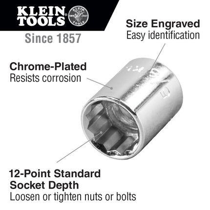 KLEIN TOOLS 65510 1/2" Drive Socket Wrench Set, 12Piece