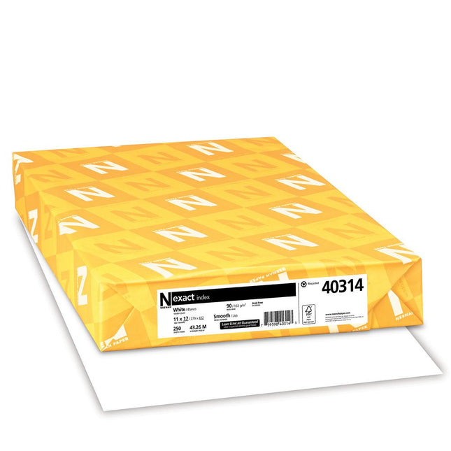 Exact Index Cardstock, 11" x 17", 90 lb/163 GSM, White, 94 Brightness, 250 Sheets (40314)