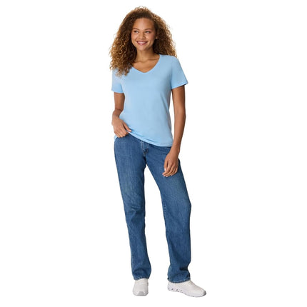 Hanes Women's Perfect-t V-Neck T-Shirt, Ring-Spun Cotton Short Sleeve Tee for Women, Light Blue - 1 Pack, M