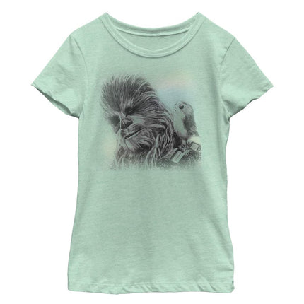 STAR WARS Girls T-Shirt, Green//Chewy PORG, X-S