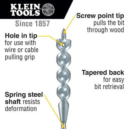 Klein Tools 53751 Flex Bit Auger, 3/4-Inch x 72-Inch Flexible Drill Bit for Pulling Wire Behind Walls