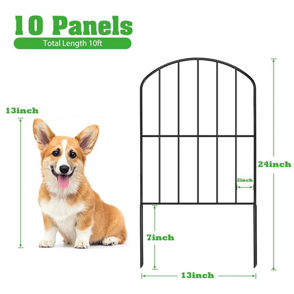 OUSHENG Decorative Garden Fence 10 Pack, Total 10ft (L) x 24in (H) Rustproof Metal Wire Fencing Border Animal Barrier, Flower Edging for Landscape Patio Yard Outdoor, Arched