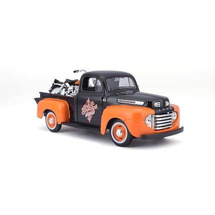 Maisto 1:24 W/B Harley Davidson 1948 Ford F1 Pick up & Flh Duo Glide 1958 Diecast Vehicles