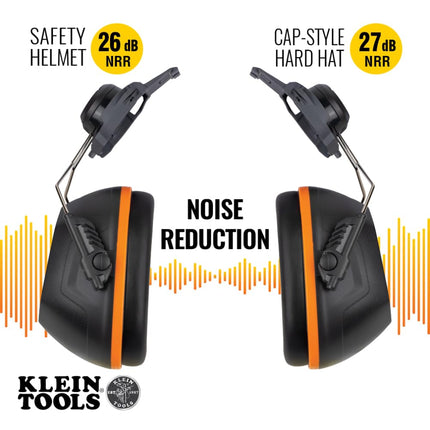 KLEIN TOOLS 60532 Earmuffs, Cap and Safety Helmet Hard Hat Attachment, 26dB Noise Protection, Construction, Manufacturing, Maintenance