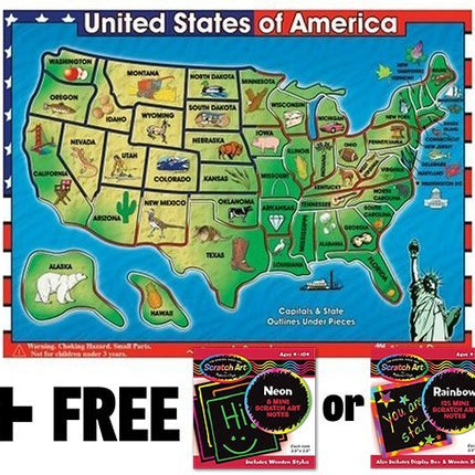 Wooden USA Map Sound Puzzle (40 Pieces) + FREE Mel