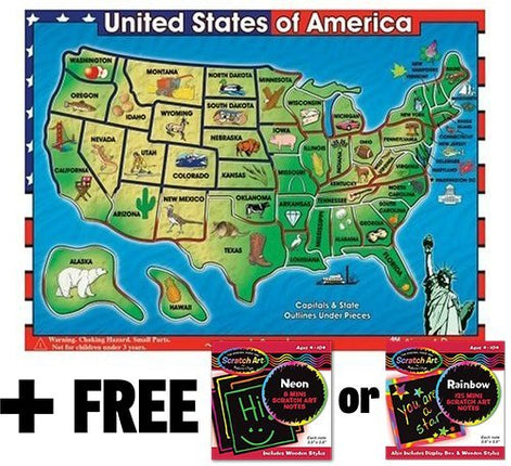 Wooden USA Map Sound Puzzle (40 Pieces) + FREE Mel