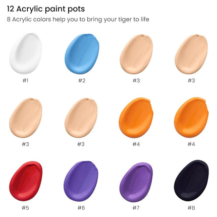 ARTEZA Paint by Numbers Kit, 12x16 Inches, 21 Pieces, Tiger Canvas Painting Kit, Canvas Panel, 12 Acrylic Paint Pots, 5 Paintbrushes, Art Supplies for a Meditative and Calming